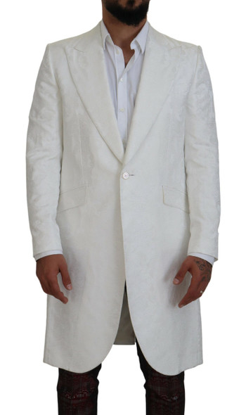 White Floral Brocade Trench Coat Jacket White Floral Brocade Trench Coat Jacket