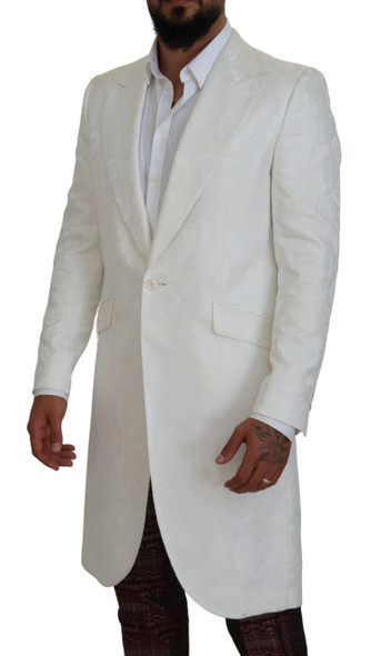 White Floral Brocade Trench Coat Jacket White Floral Brocade Trench Coat Jacket