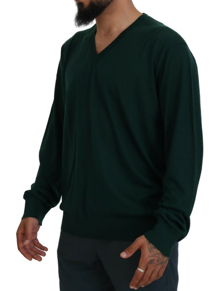 Green Cashmere V-neck Pullover Sweater Green Cashmere V-neck Pullover Sweater