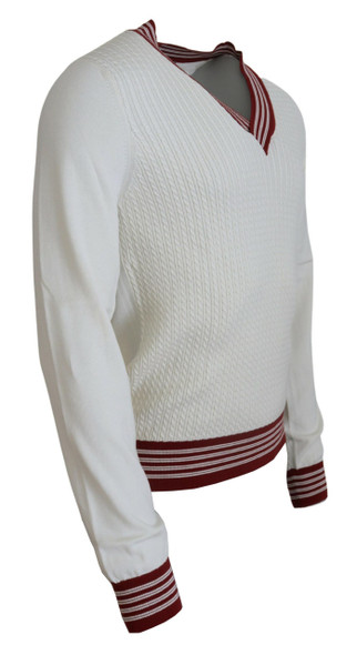 White Red Knitted V-neck Pullover Sweater White Red Knitted V-neck Pullover Sweater
