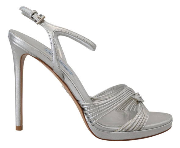 Silver Leather Sandals Ankle Strap Heels Stiletto Silver Leather Sandals Ankle Strap Heels Stiletto