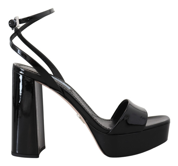 Prada Black Patent Sandals Ankle Strap Heels Leather Prada Black Patent Sandals Ankle Strap Heels Leather