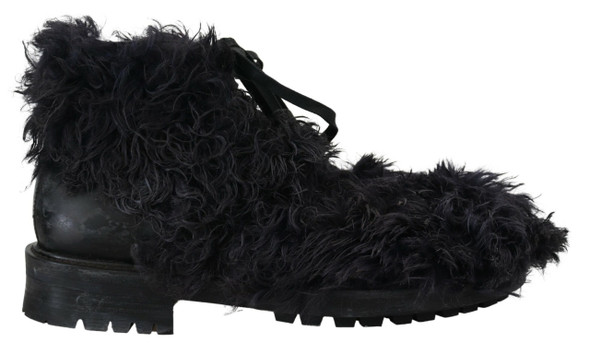 Black Leather Combat Shearling Boots Shoes Black Leather Combat Shearling Boots Shoes
