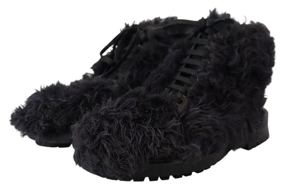 Dolce & Gabbana Black Leather Combat Shearling Boots Shoes Dolce & Gabbana Black Leather Combat Shearling Boots Shoes