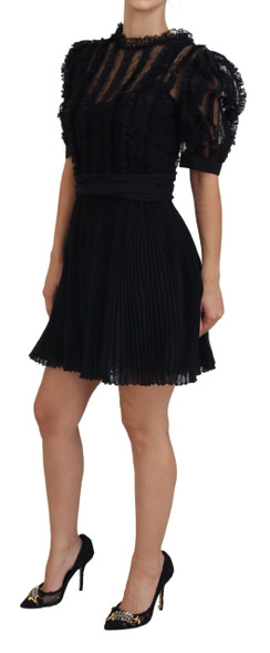 Black Lace Trim A-line Mini Nylon Dress Black Lace Trim A-line Mini Nylon Dress