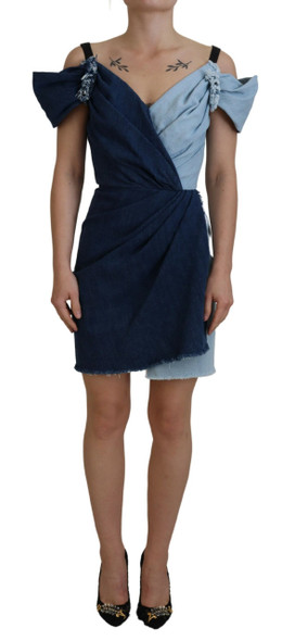 Dolce & Gabbana Two Tone Blue Patchwork Denim Mini Dress Dolce & Gabbana Two Tone Blue Patchwork Denim Mini Dress