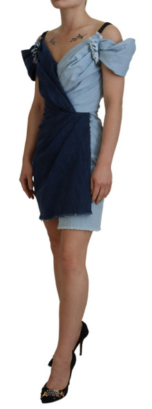 Dolce & Gabbana Two Tone Blue Patchwork Denim Mini Dress Dolce & Gabbana Two Tone Blue Patchwork Denim Mini Dress
