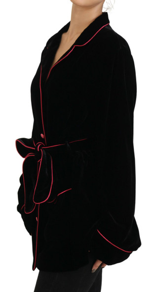 Black Button Belted Blazer Viscose Jacket Black Button Belted Blazer Viscose Jacket