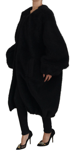 Black Cashmere Blend Faux Fur Coat Jacket Black Cashmere Blend Faux Fur Coat Jacket