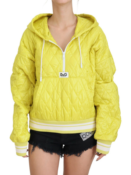 Dolce & Gabbana Yellow Nylon Quilted Hooded Pullover Jacket Dolce & Gabbana Yellow Nylon Quilted Hooded Pullover Jacket