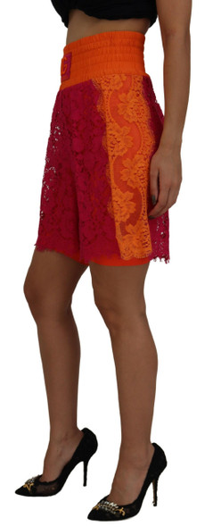 Pink Orange Lace Cotton High Waist Shorts Pink Orange Lace Cotton High Waist Shorts