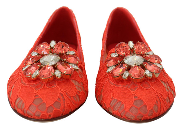 Red Taormina Lace Crystals Ballet Flats Shoes Red Taormina Lace Crystals Ballet Flats Shoes