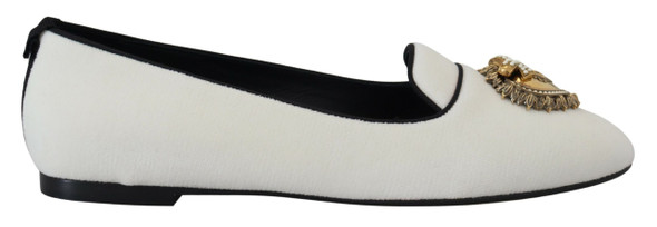 Dolce & Gabbana White Velvet Slip Ons Loafers Flats Shoes Dolce & Gabbana White Velvet Slip Ons Loafers Flats Shoes