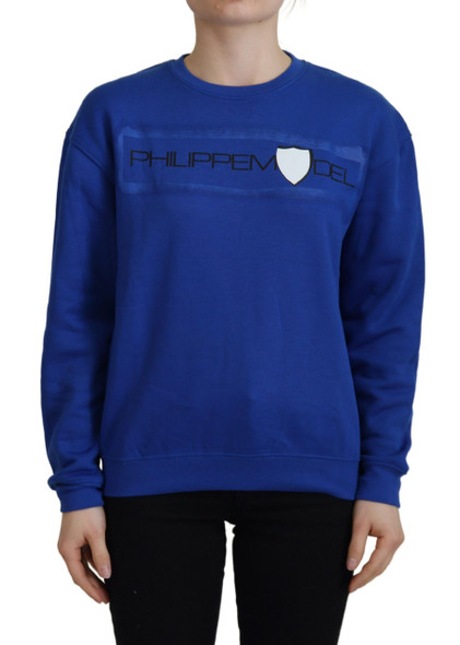 Philippe Model Blue Printed Long Sleeves Pullover Sweater Philippe Model Blue Printed Long Sleeves Pullover Sweater