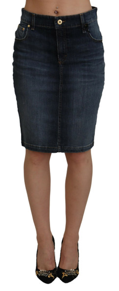 Fiorucci Dark Blue Washed Mid Waist Pencil Cut Denim Skirt Fiorucci Dark Blue Washed Mid Waist Pencil Cut Denim Skirt