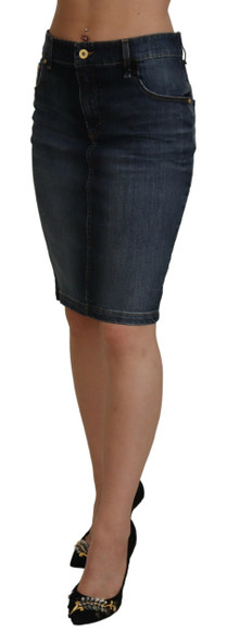 Fiorucci Dark Blue Washed Mid Waist Pencil Cut Denim Skirt Fiorucci Dark Blue Washed Mid Waist Pencil Cut Denim Skirt
