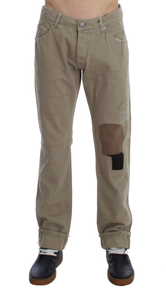 Beige Cotton Patchwork Jeans Beige Cotton Patchwork Jeans