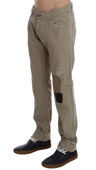 Beige Cotton Patchwork Jeans Beige Cotton Patchwork Jeans