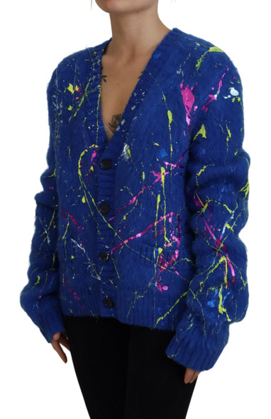 Dolce & Gabbana Blue Color Splash Mohair Cardigan Sweater Dolce & Gabbana Blue Color Splash Mohair Cardigan Sweater
