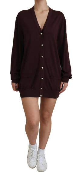 Maroon Wool Knit Deep V-neck Cardigan Sweater Maroon Wool Knit Deep V-neck Cardigan Sweater