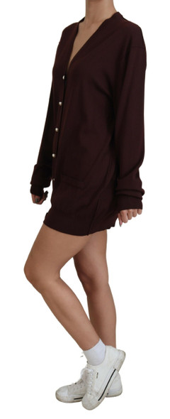 Maroon Wool Knit Deep V-neck Cardigan Sweater Maroon Wool Knit Deep V-neck Cardigan Sweater