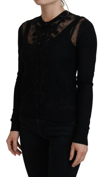 Black Floral Lace Button Cardigan Sweater Black Floral Lace Button Cardigan Sweater