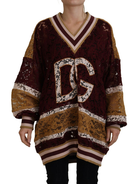 Multicolor Lace V-neck Pullover Sweater Multicolor Lace V-neck Pullover Sweater