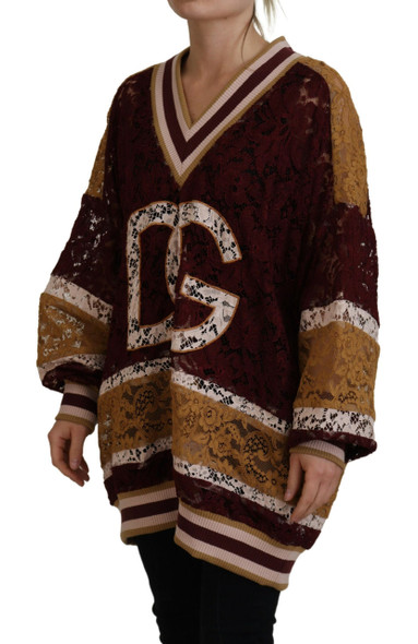 Multicolor Lace V-neck Pullover Sweater Multicolor Lace V-neck Pullover Sweater