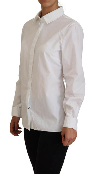 Dolce & Gabbana White Cotton Collared Long Sleeves Formal Top Dolce & Gabbana White Cotton Collared Long Sleeves Formal Top
