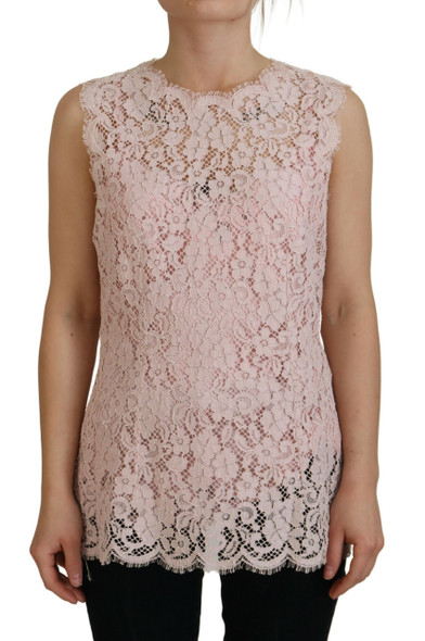 Dolce & Gabbana Pink Floral Lace Sleeveless Tank Blouse Top TSH83784 Dolce & Gabbana Pink Floral Lace Sleeveless Tank Blouse Top TSH83784