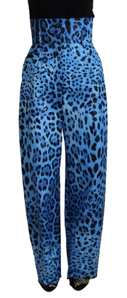 Dolce & Gabbana Blue Leopard Print High Waist Pants Dolce & Gabbana Blue Leopard Print High Waist Pants
