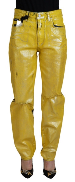 Dolce & Gabbana Yellow Leopard Cotton Straight Denim Jeans Dolce & Gabbana Yellow Leopard Cotton Straight Denim Jeans