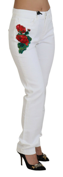 Dolce & Gabbana White Floral Embroidery Skinny Denim Jeans Dolce & Gabbana White Floral Embroidery Skinny Denim Jeans