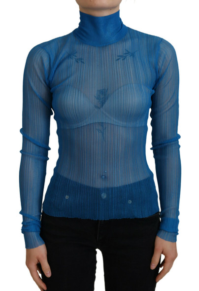 Blue Mesh Turtleneck Long Sleeve Blouse Top Blue Mesh Turtleneck Long Sleeve Blouse Top