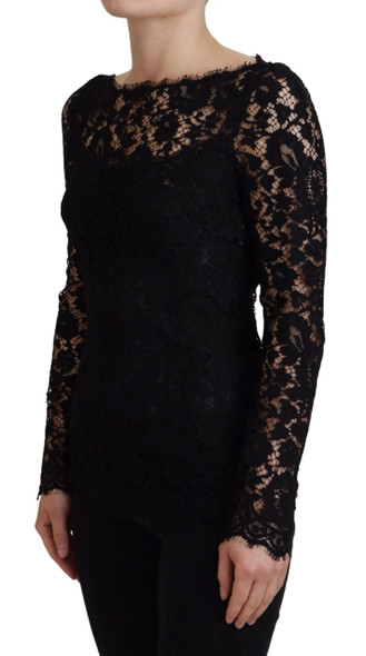 Black Cotton Lace Trim Long Sleeves Top Black Cotton Lace Trim Long Sleeves Top