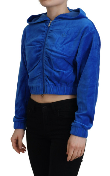 Blue Cotton Full Zip Cropped Hooded Sweatshirt Sweater Blue Cotton Full Zip Cropped Hooded Sweatshirt Sweater