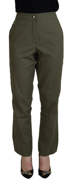 LAUREL Green Cotton High Waist Women Tapered Pants LAUREL Green Cotton High Waist Women Tapered Pants