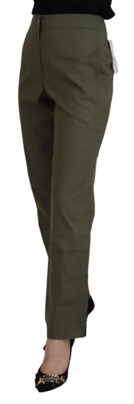 LAUREL Green Cotton High Waist Women Tapered Pants LAUREL Green Cotton High Waist Women Tapered Pants