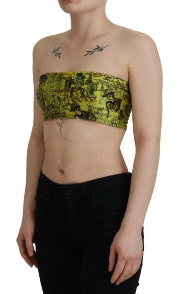 Yellow Graphic Print Nylon Strapless Cropped Top Yellow Graphic Print Nylon Strapless Cropped Top