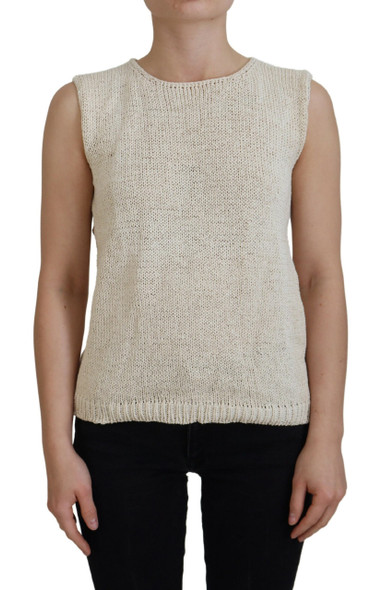 Beige Cotton Blend Sleeveless Round Neck Tank Top Beige Cotton Blend Sleeveless Round Neck Tank Top
