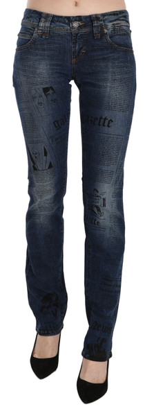 Blue Newspaper Print Low Waist Skinny Denim Pants Blue Newspaper Print Low Waist Skinny Denim Pants