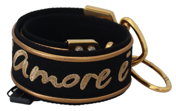Black Gold Logo Print Brass Bag Shoulder Strap Black Gold Logo Print Brass Bag Shoulder Strap