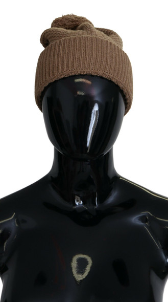 Brown Solid Knitted Fur Ball Winter Beanie Hat Brown Solid Knitted Fur Ball Winter Beanie Hat