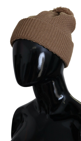 Brown Solid Knitted Fur Ball Winter Beanie Hat Brown Solid Knitted Fur Ball Winter Beanie Hat
