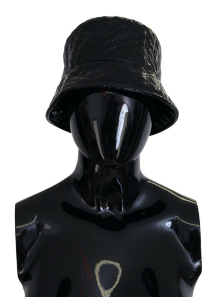 Black Quilted Faux Leather Women Bucket Cap Hat Black Quilted Faux Leather Women Bucket Cap Hat