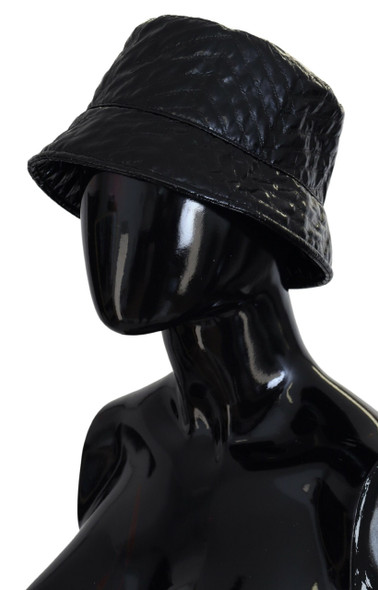 Black Quilted Faux Leather Women Bucket Cap Hat Black Quilted Faux Leather Women Bucket Cap Hat