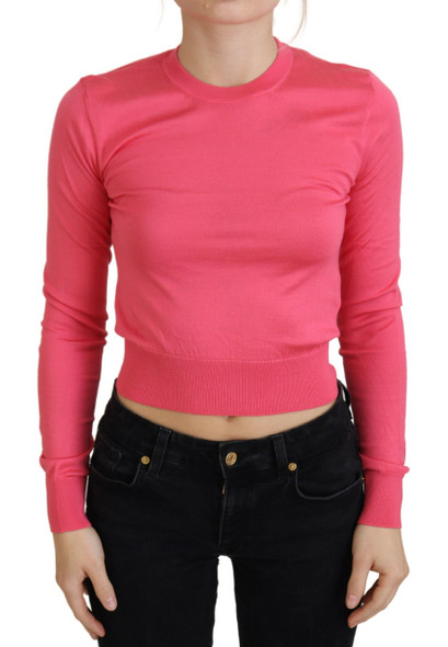 Pink Silk Cropped Crewneck Pullover Sweater Pink Silk Cropped Crewneck Pullover Sweater