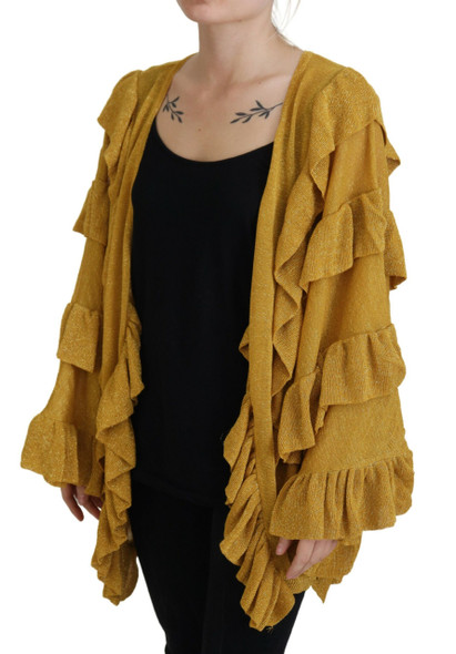 Gold Long Sleeves Ruffled Women Cardigan Sweater Gold Long Sleeves Ruffled Women Cardigan Sweater
