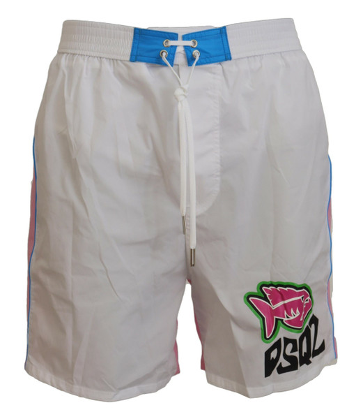 White Pink Logo Print Men Beachwear Shorts Swimwear White Pink Logo Print Men Beachwear Shorts Swimwear