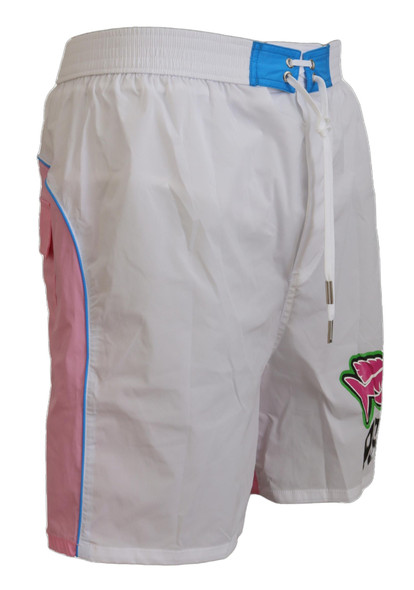 White Pink Logo Print Men Beachwear Shorts Swimwear White Pink Logo Print Men Beachwear Shorts Swimwear